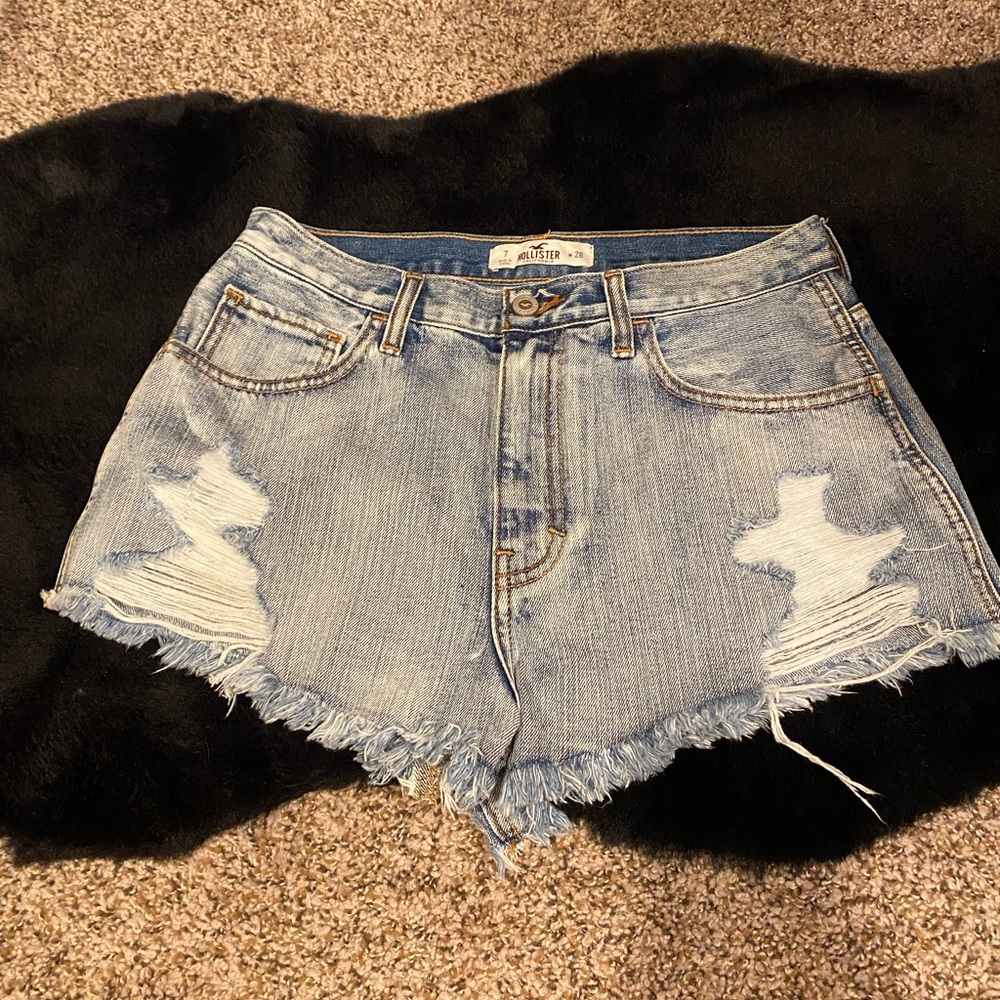 Hollister distressed frayed denim jean shorts